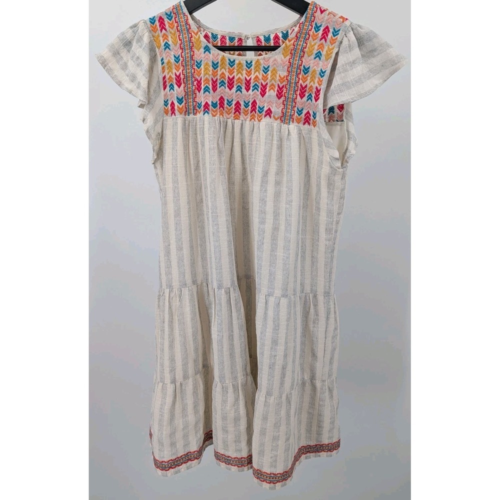 Savannah Jane Dress Boho‎ Tiered Colorful Embroidered Flutter Sleeves Size Small